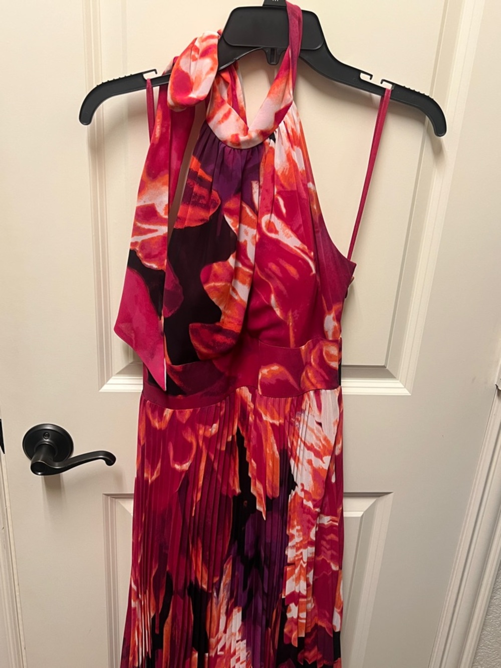 Eliza J Pink Red Orange Floral Halter Maxi Dress
